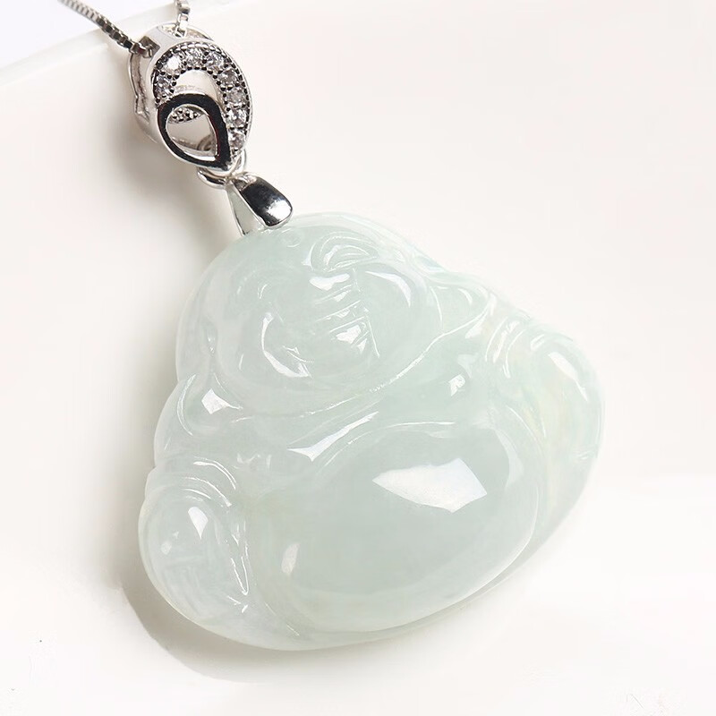 凤禧 银扣镶弥勒佛玉石项链