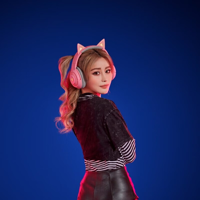 雷蛇北海巨妖BT萌猫版头戴式耳机，送女朋友游戏生日礼物
