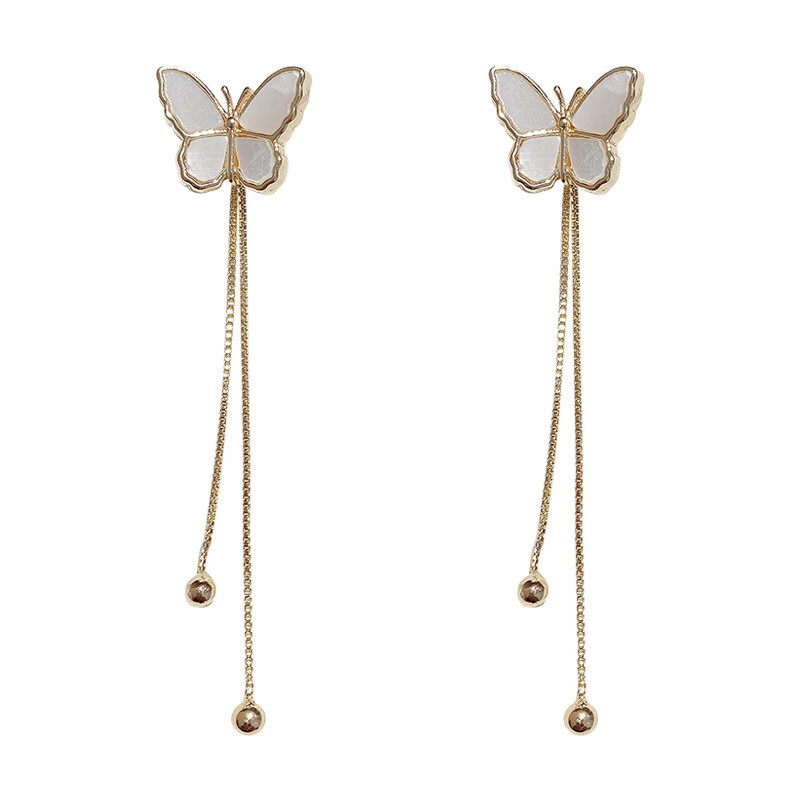 月随人 贝壳蝴蝶流苏耳环