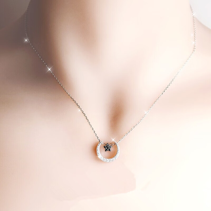 桑玛 简约星月银项链