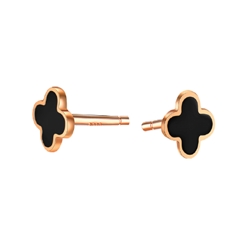 今上珠宝 黑玛瑙四叶草耳钉