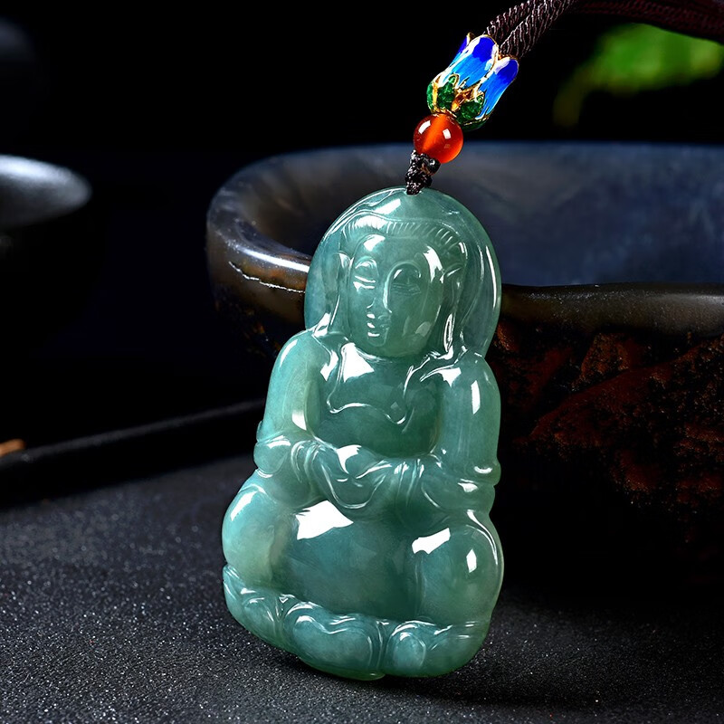 艾选潮品 油青观音翡翠吊坠