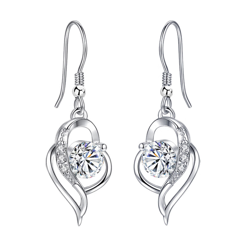 暗饰莫桑钻爱心形耳饰