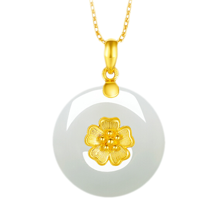 周六福金镶玉翡翠吊坠