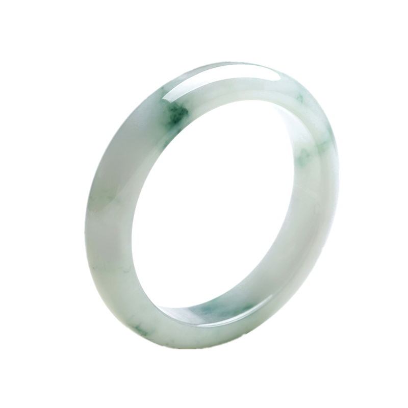 净心石淡绿飘花翡翠手镯