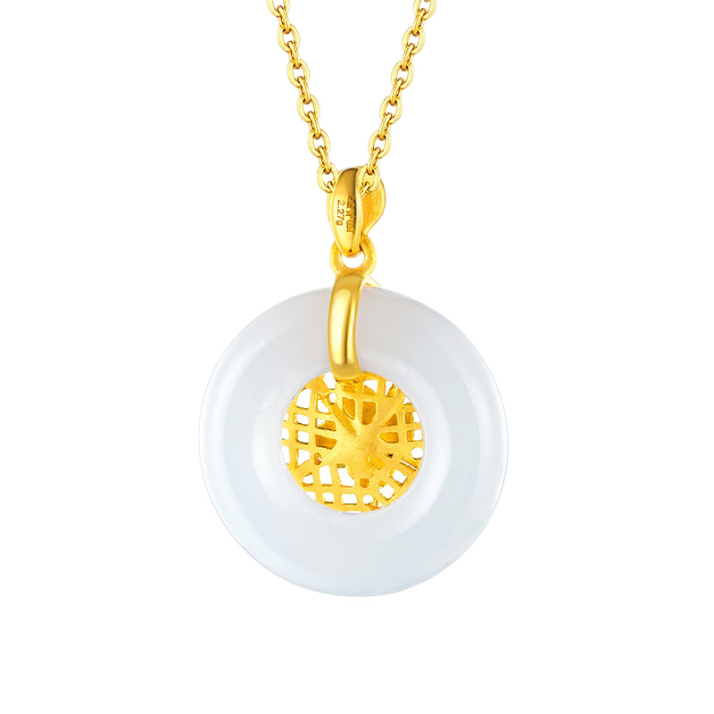 六福珠宝 金镶玉平安扣吊坠