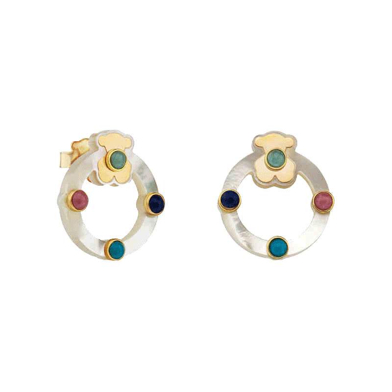 桃丝熊 四色宝石 耳环