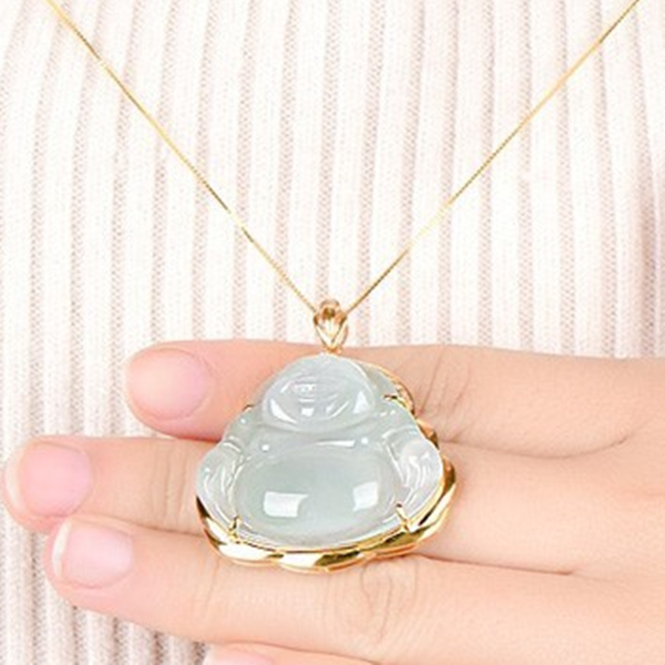可玉可求 18K金镶玉佛吊坠