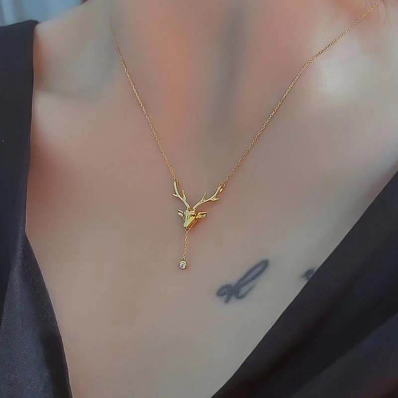 瑟曼莎 金色鹿耳摆动项链