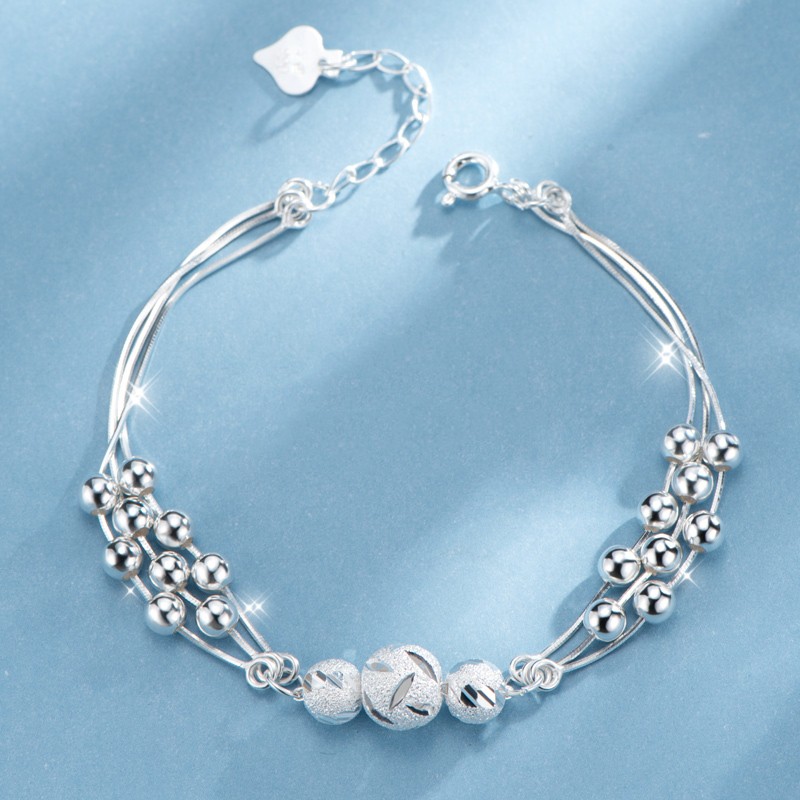 冠带 多层圆珠银手链