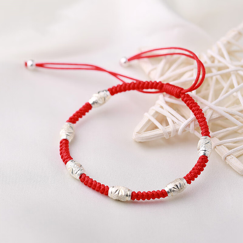 沫兰手工编织足银女款红绳手链