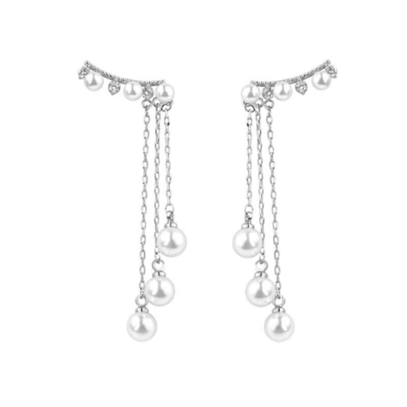 梦君女神珍珠流苏无耳洞耳环