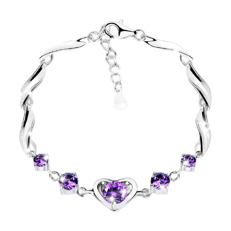 城市玉光紫钻心形水晶手链