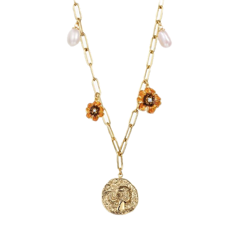 茜子复古头像花朵项链