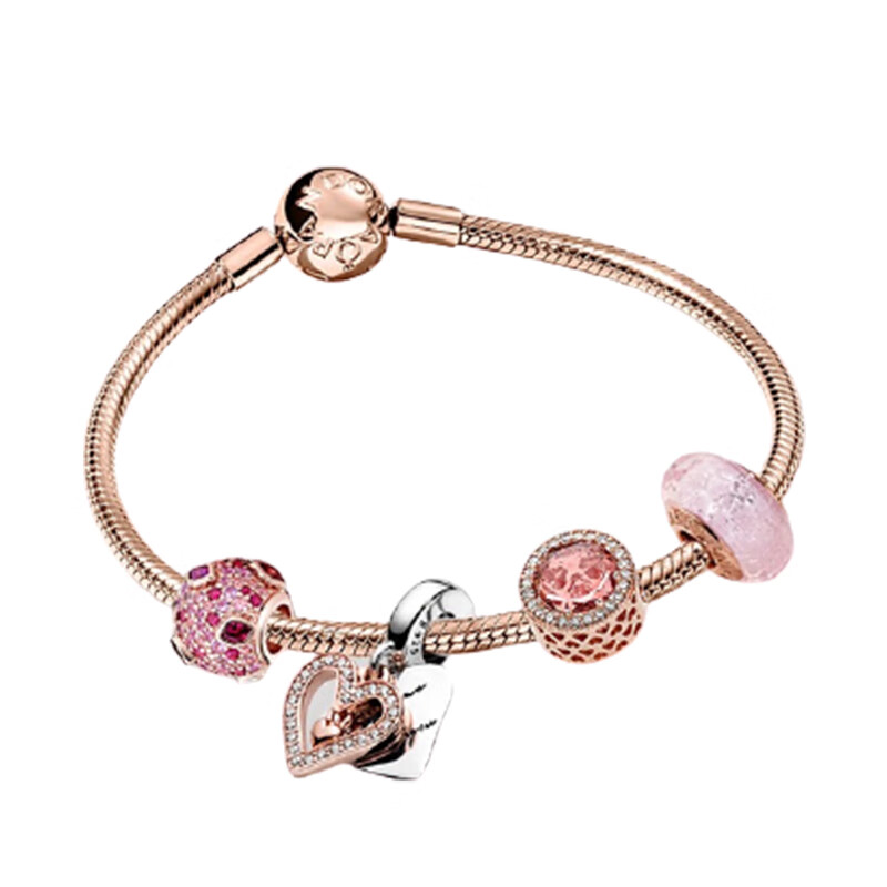 潘多拉 玫瑰金色爱意璀璨手链