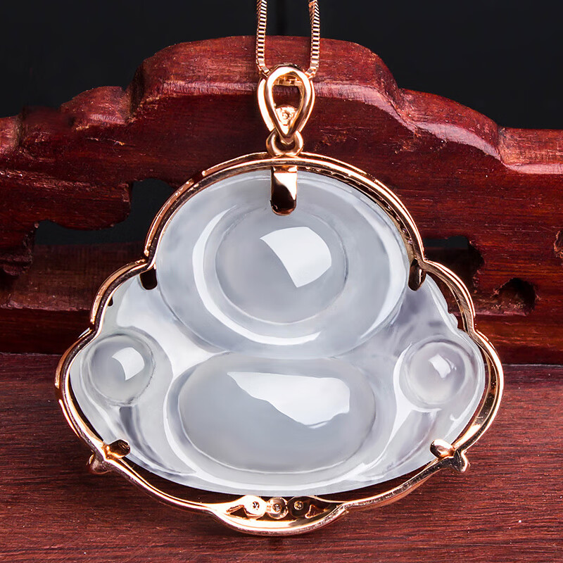 百博 18K金佛公翡翠吊坠