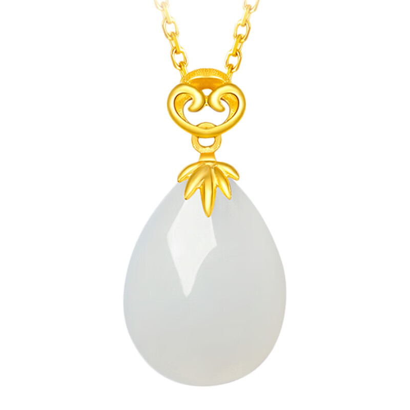 周六福 水滴金镶玉吊坠