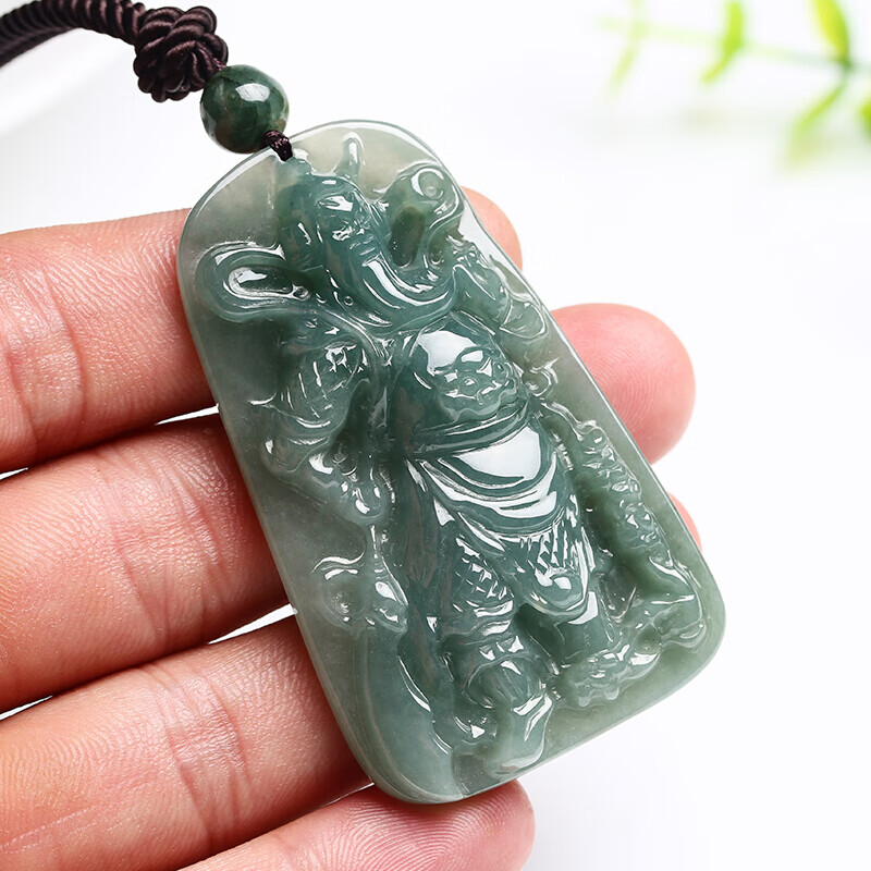 净心石 油青关公翡翠吊坠