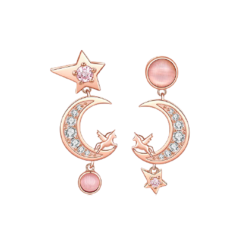 卡蒂罗星月粉色猫眼耳饰