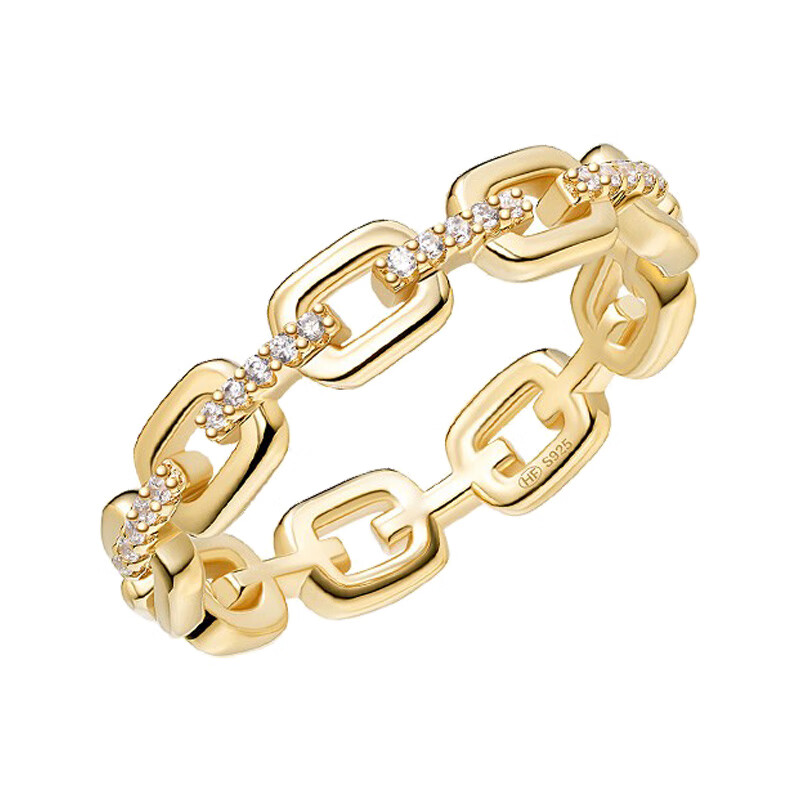 何方珠宝金色链条戒指