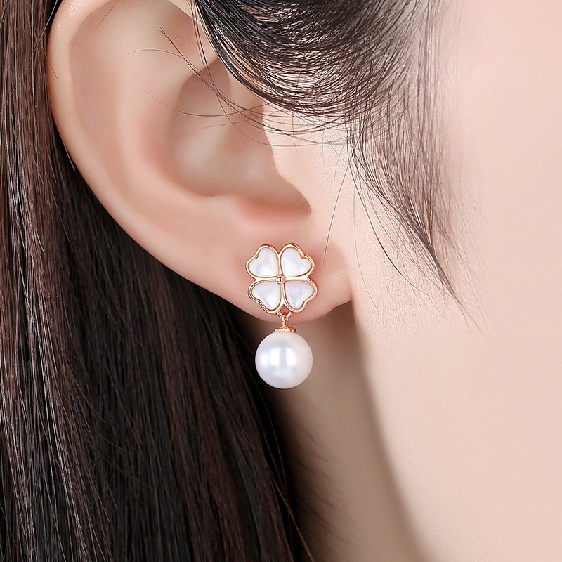 桑玛 四叶草珍珠耳钉
