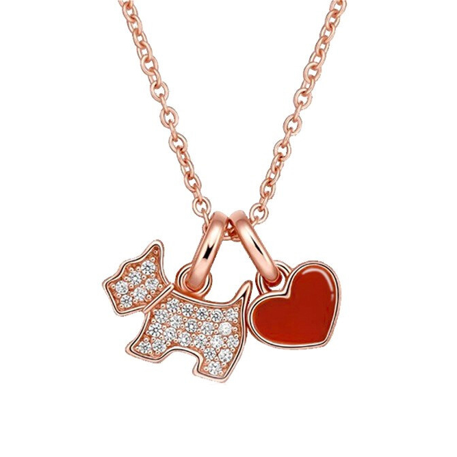 瑷嘉莎 爱心小狗银项链