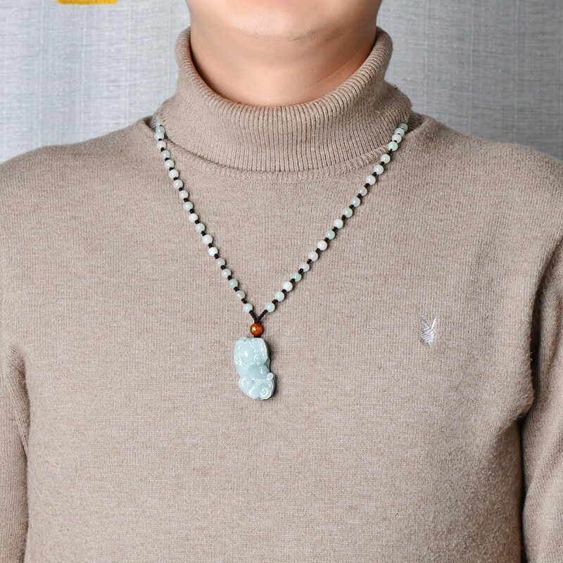 可玉可求 淡绿色编绳貔貅玉坠