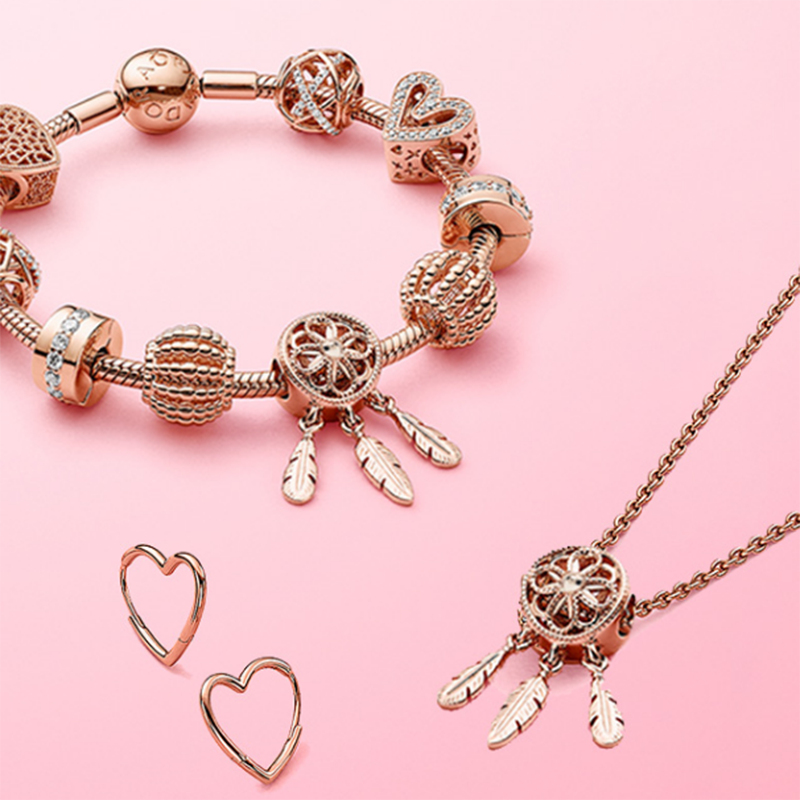 潘多拉 玫瑰金色锁骨项链