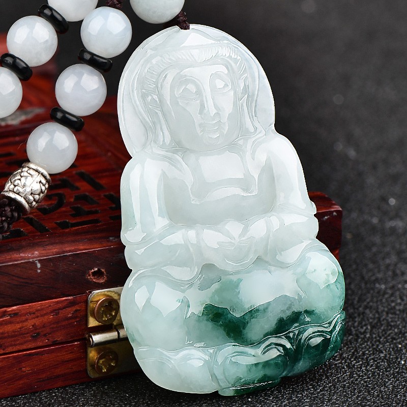 可玉可求 飘花观音翡翠吊坠