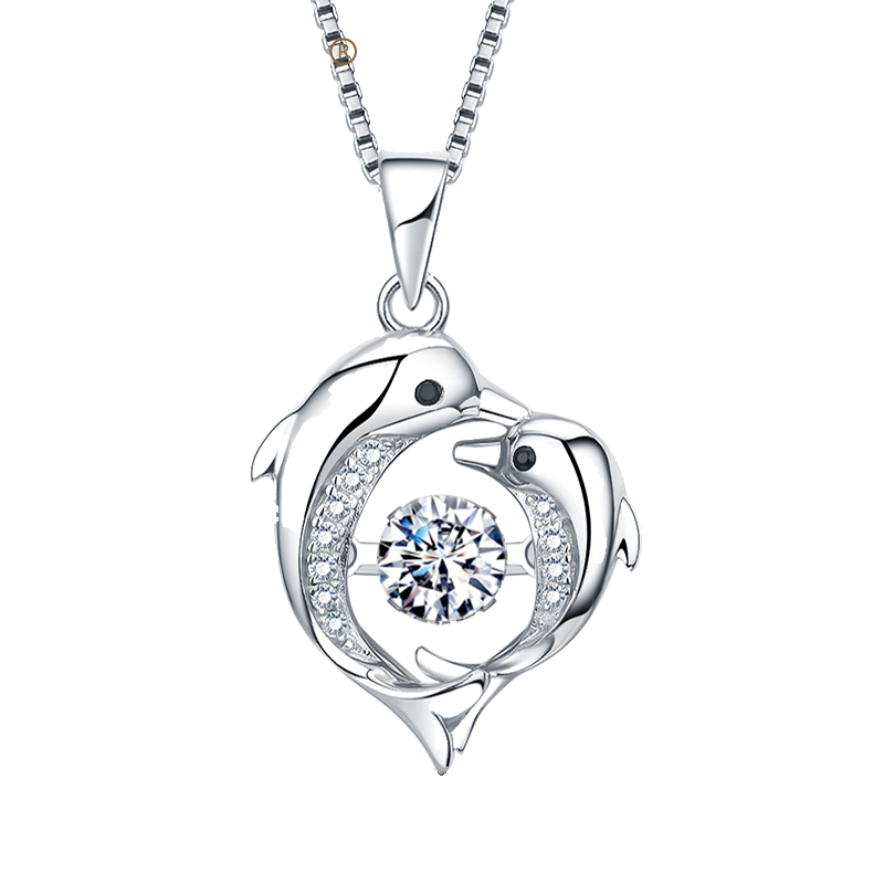 翠登海豚之恋水晶项链