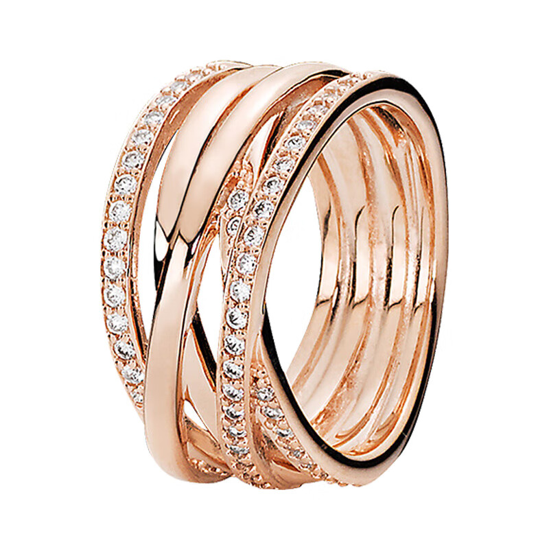 潘多拉玫瑰金色交缠戒指