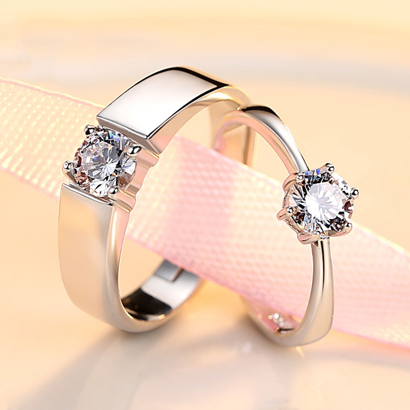 曼蒂娅闪钻韩版时尚银饰情侣对戒