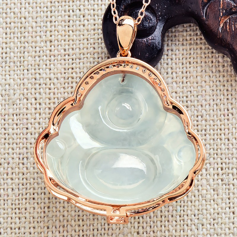 绿翠玉楼 冰种玫瑰金翡翠吊坠