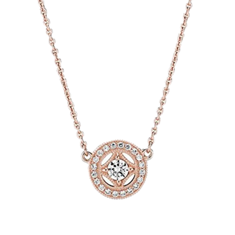 潘多拉玫瑰金色复古魅力项链