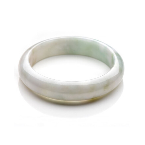 千载一玉 圆柱淡绿色翡翠手镯