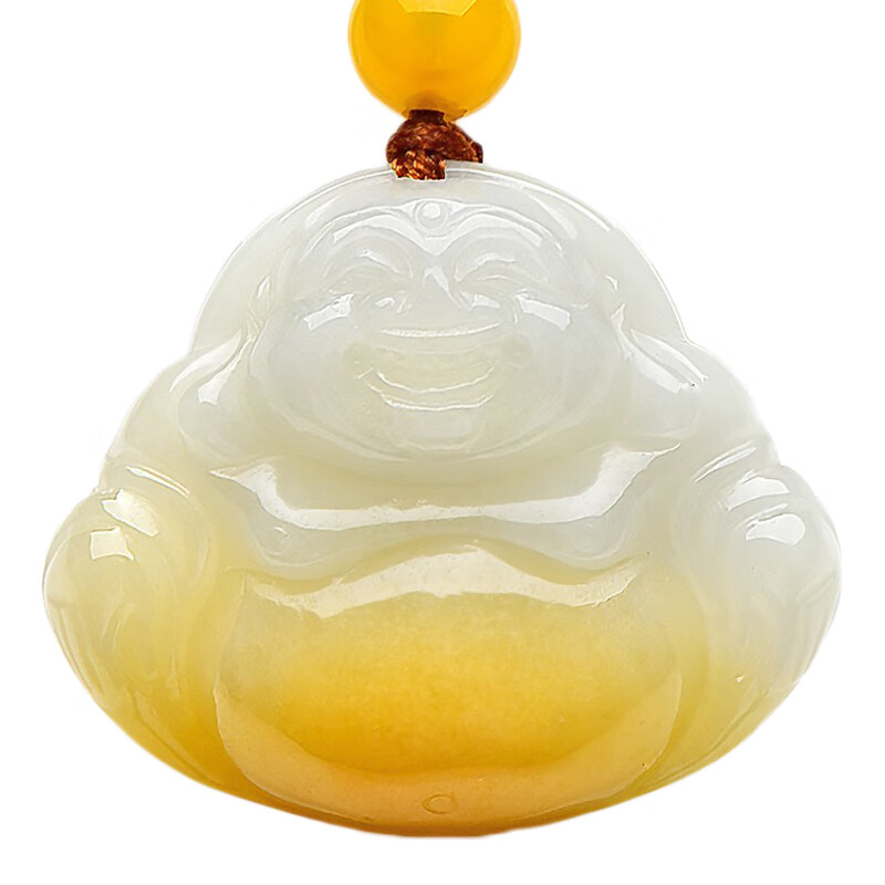 可玉可求 冰黄翡弥勒佛翡翠吊坠