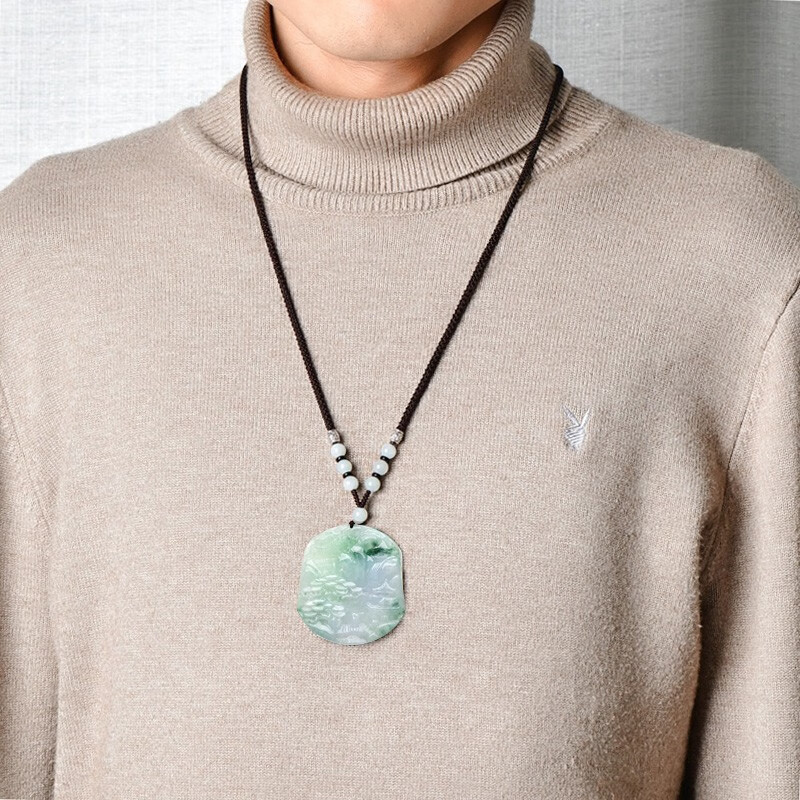 千载一玉 山水牌 翡翠吊坠