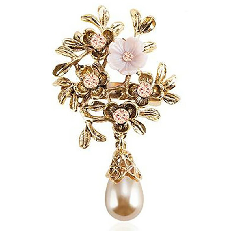 shes复古怀旧水晶花朵胸针