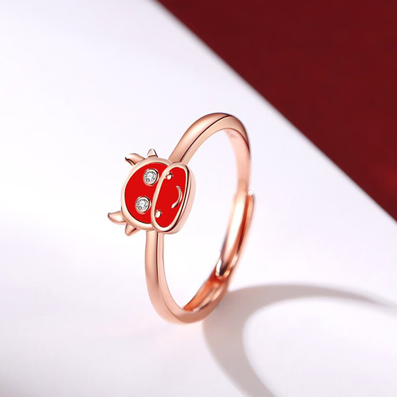 银千惠生肖牛镶锆戒指