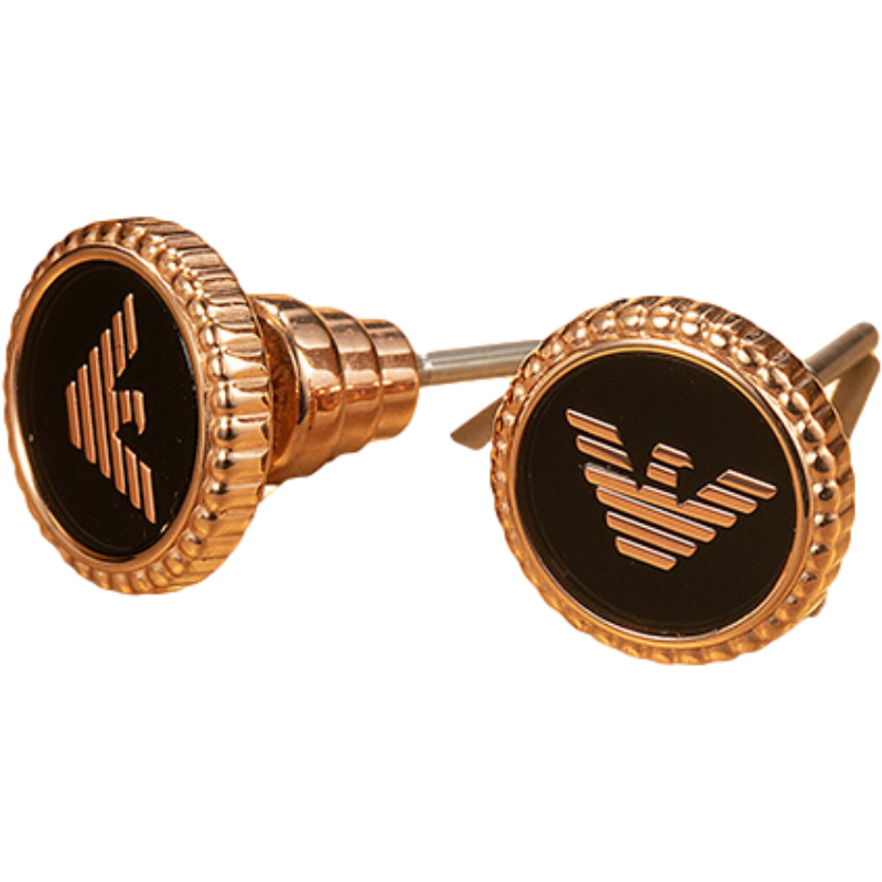 阿玛尼 玫瑰金鹰标圆形耳饰