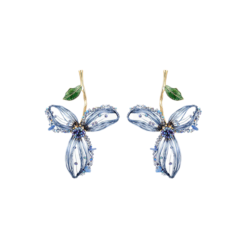 茜子 手工缠绕编织花朵耳环