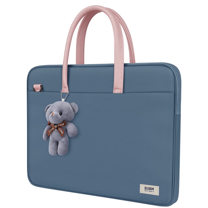 BUBM粉蓝手提电脑包