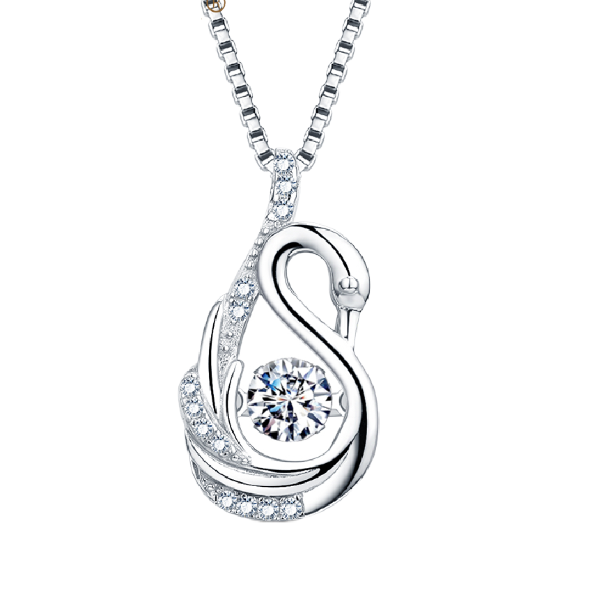 翠登天鹅吊坠纯银项链