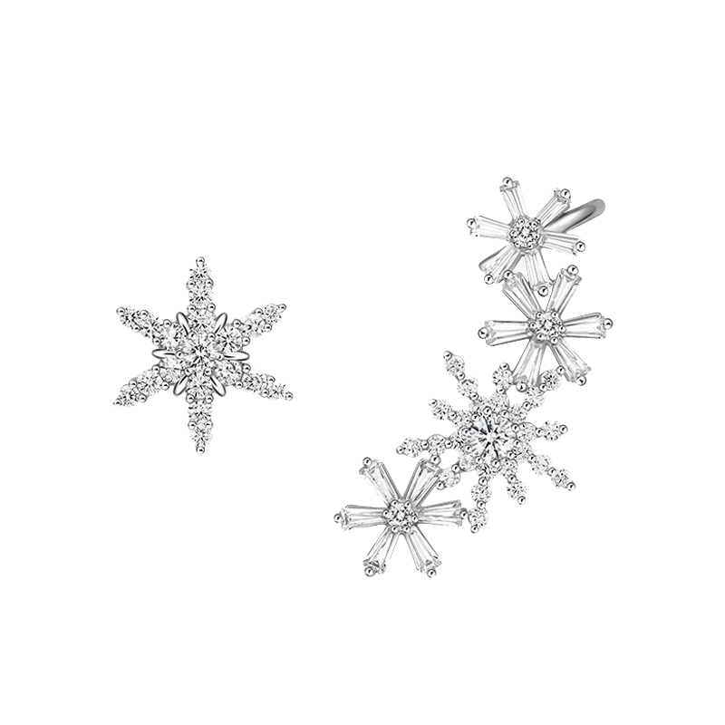 何方珠宝 不对称冰雪耳环