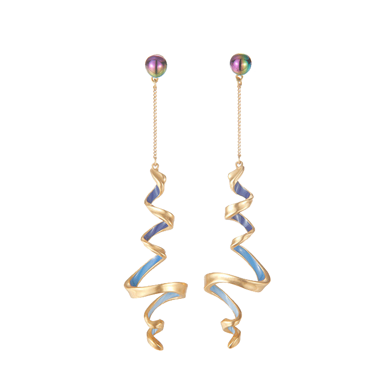 翡拉拉 简约声波彩晶珐琅耳饰