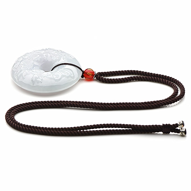 千载一玉圆扣雕花翡翠吊坠