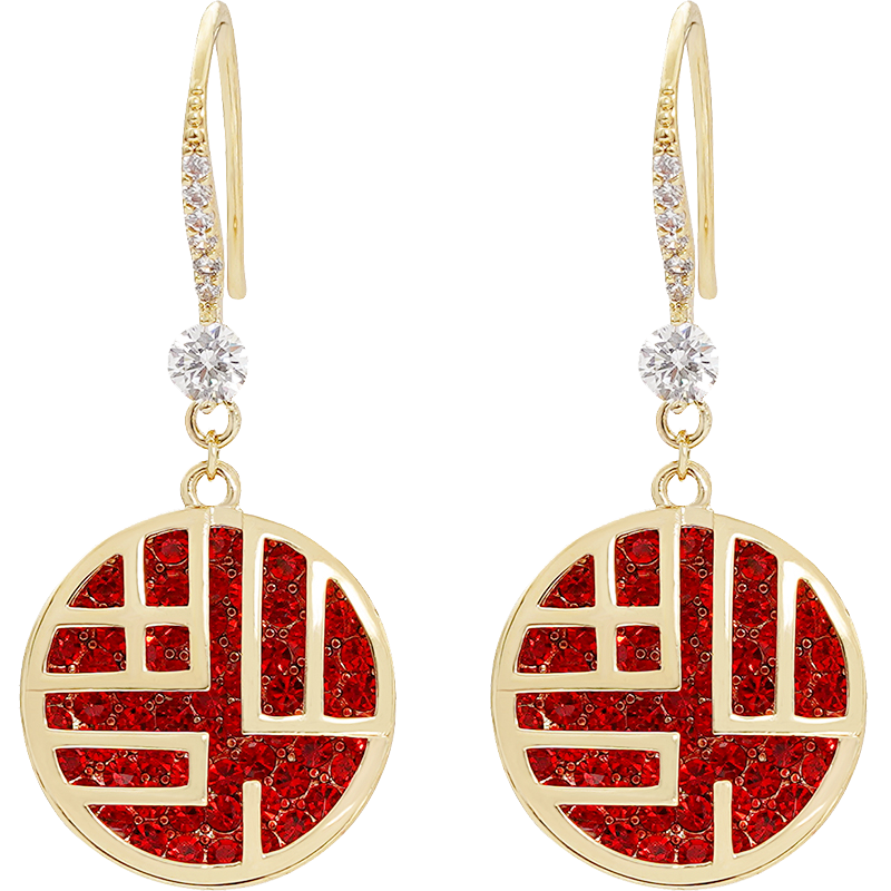 伊黛儿 红色福字耳饰