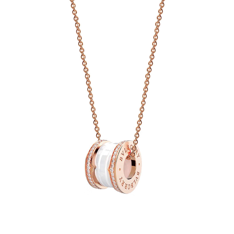 宝柏莉 玫瑰金镶钻白陶 项链