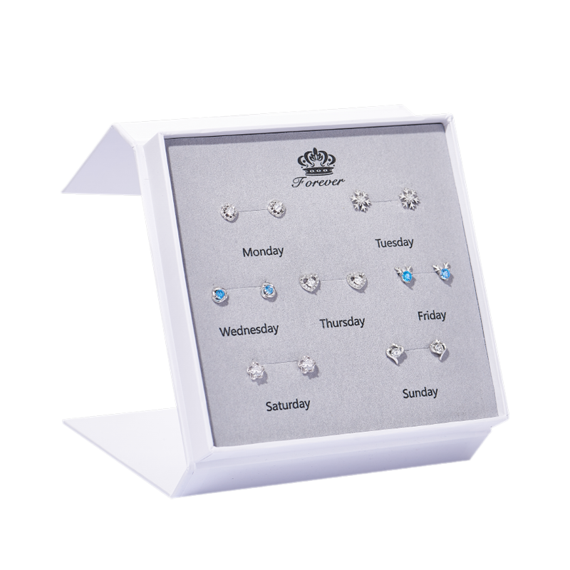 古耐 七对通体银耳钉套装