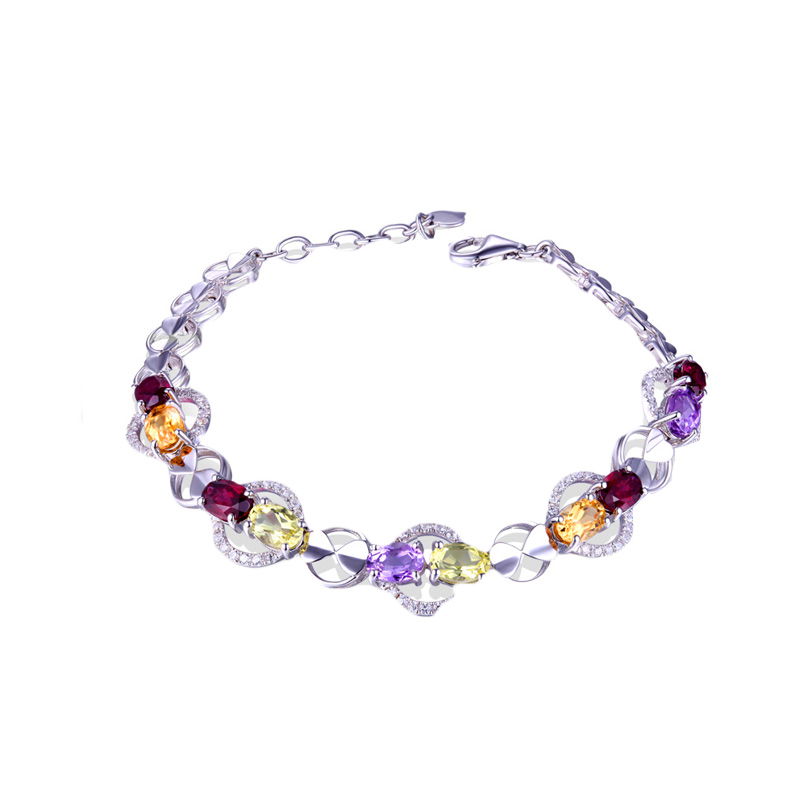 紫艾妮 彩色水晶纯银 手链